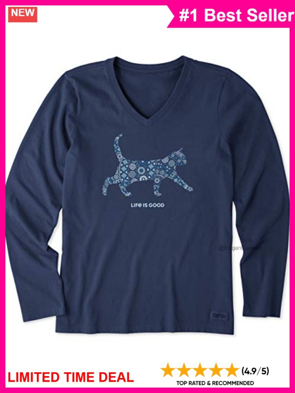 Womens Long Sleeve Cotton Graphic T-Shirt Round Neck Casual Tee